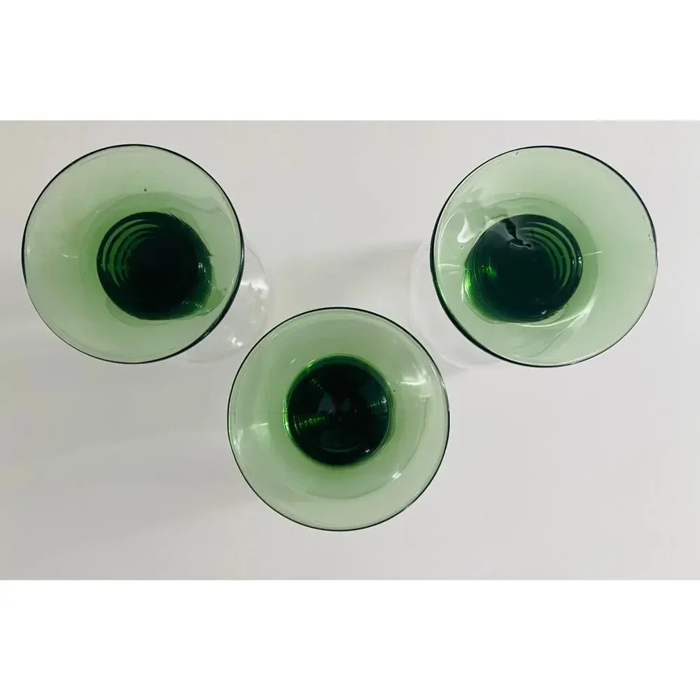 Vintage German Roemer MCM Green Beehive Stem Cordial Glasses, Set of 3